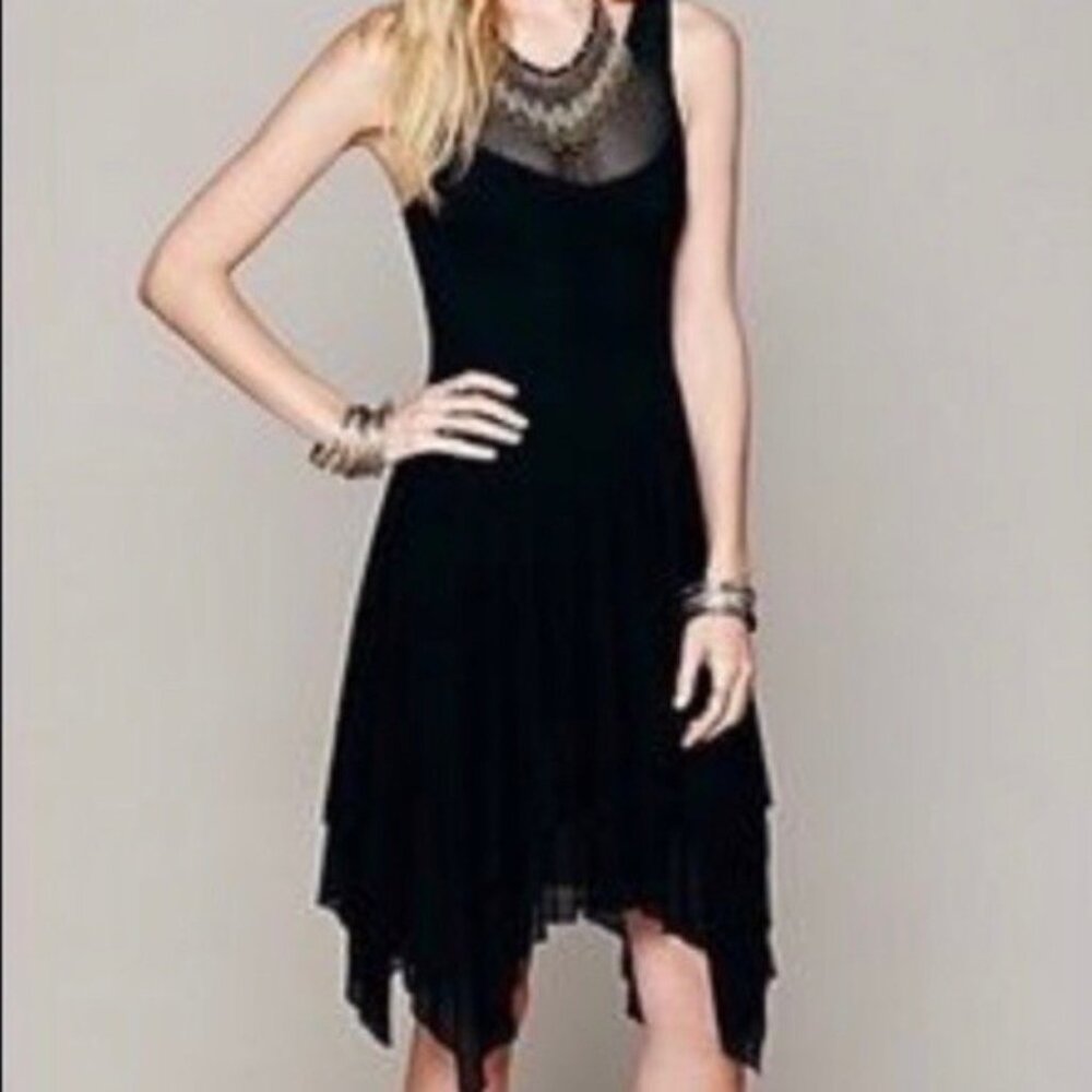 Free People Caught in My Net Slip Dress, Black, M, EUC